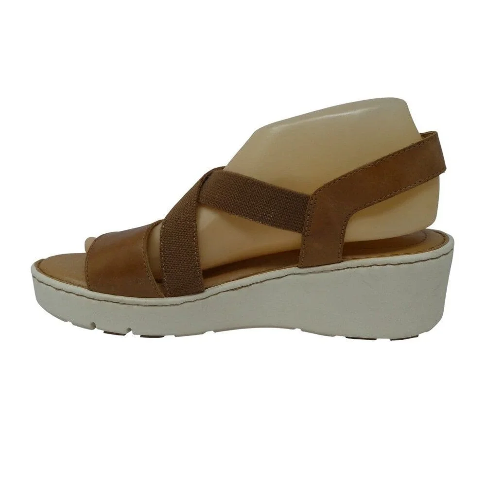 Born Paley Wedge Sandals Women‎ 10 Brown Leather Elastic Straps Comfort